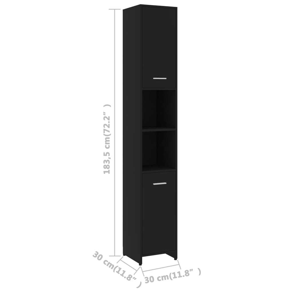 vidaXL Bathroom Cabinet Black 30x30x183.5 cm Engineered Wood