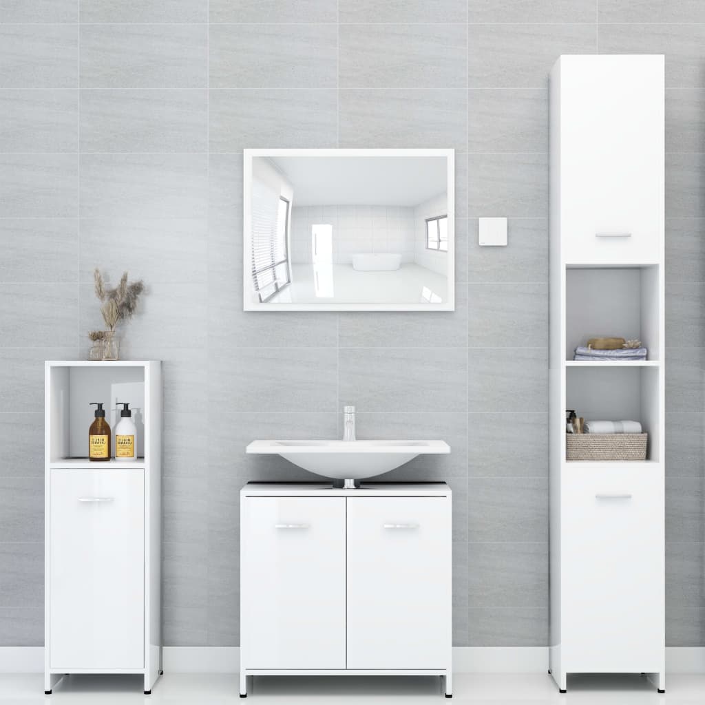 vidaXL Bathroom Cabinet High Gloss White 30x30x183.5 cm Engineered Wood