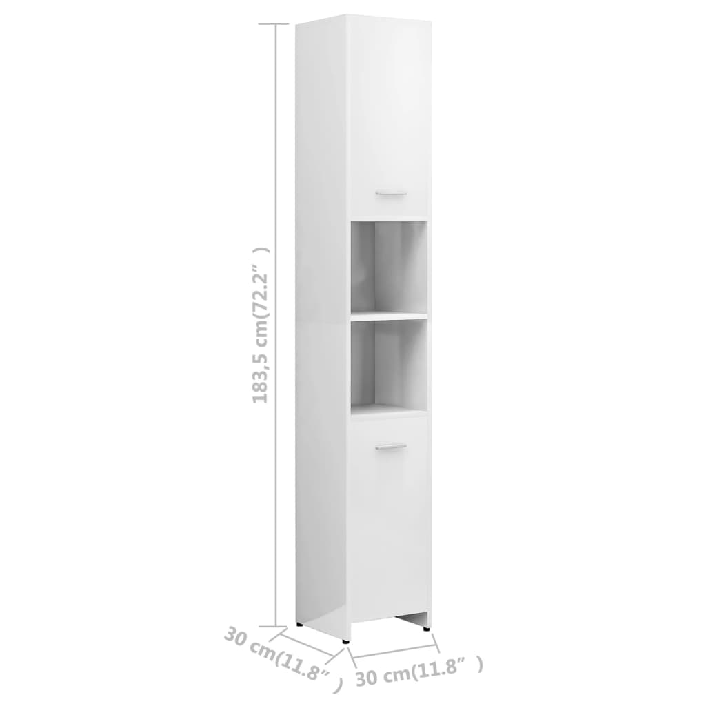 vidaXL Bathroom Cabinet High Gloss White 30x30x183.5 cm Engineered Wood