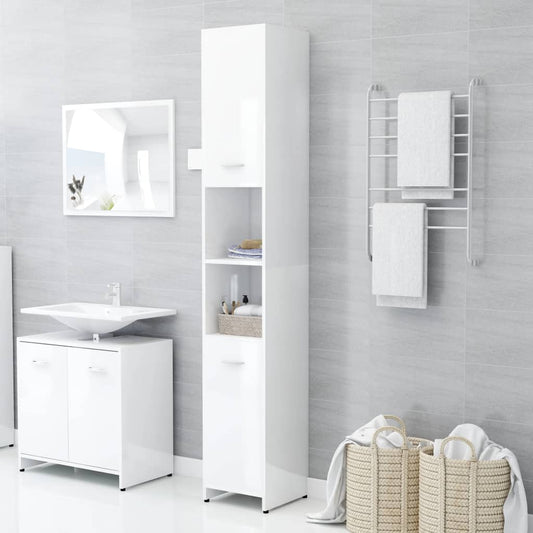 vidaXL Bathroom Cabinet High Gloss White 30x30x183.5 cm Engineered Wood