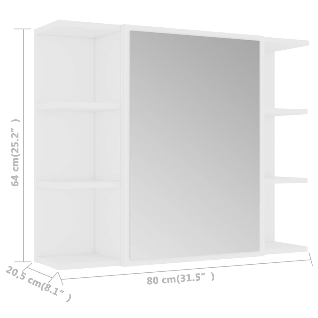 802606 vidaXL Bathroom Mirror Cabinet White 80x20,5x64 cm Engineered Wood