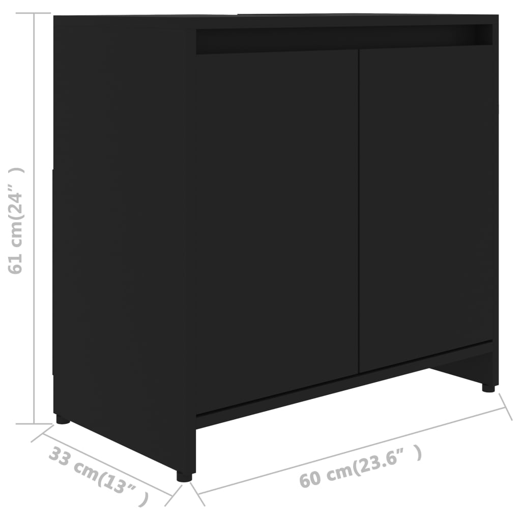 vidaXL Bathroom Cabinet Black 60x33x61 cm Engineered Wood