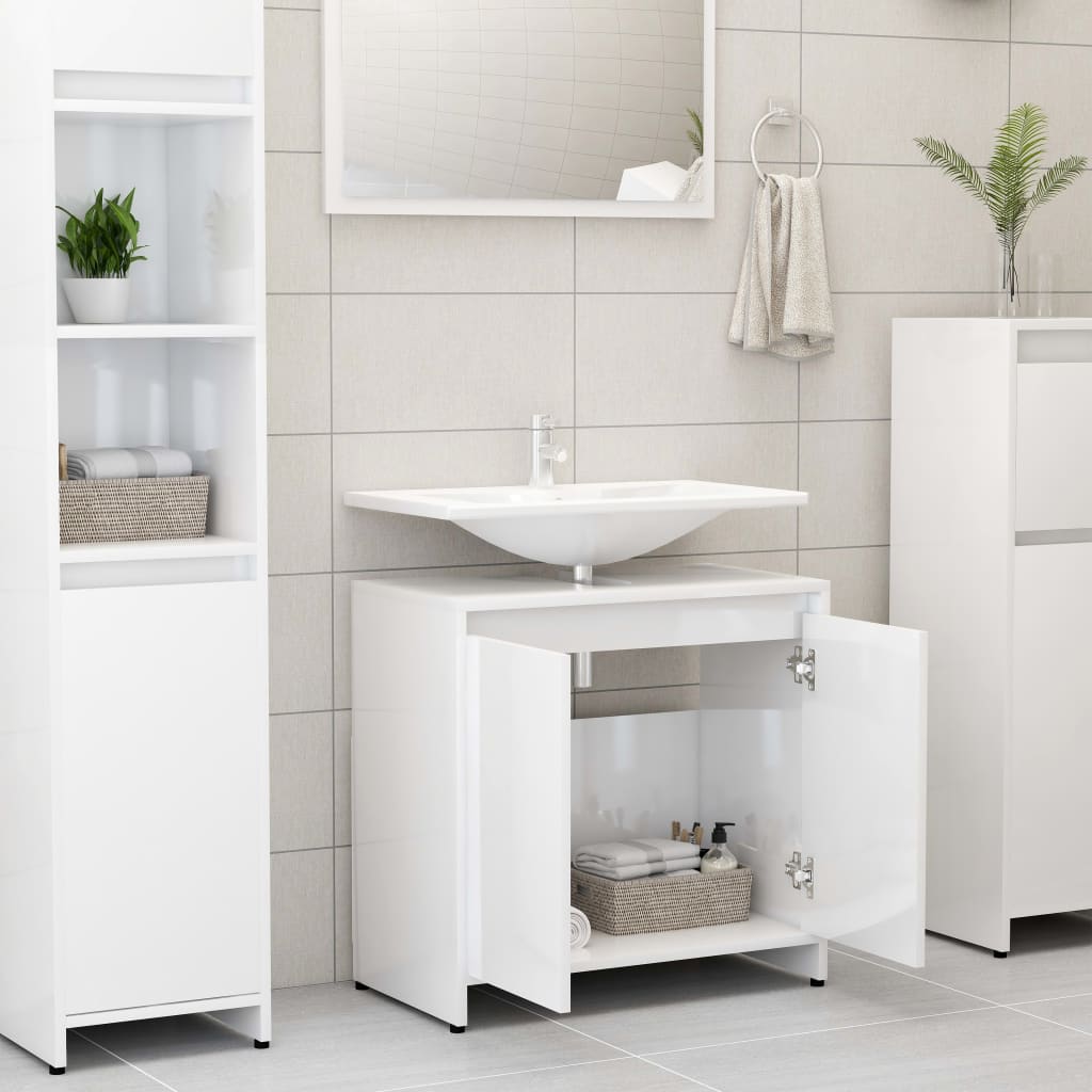 vidaXL Bathroom Cabinet High Gloss White 60x33x61 cm Engineered Wood