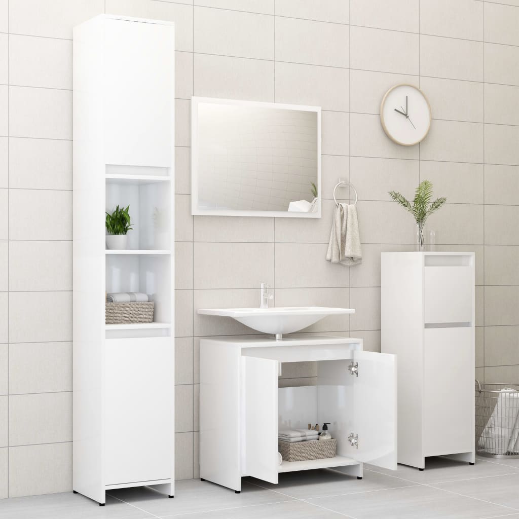 vidaXL Bathroom Cabinet High Gloss White 60x33x61 cm Engineered Wood