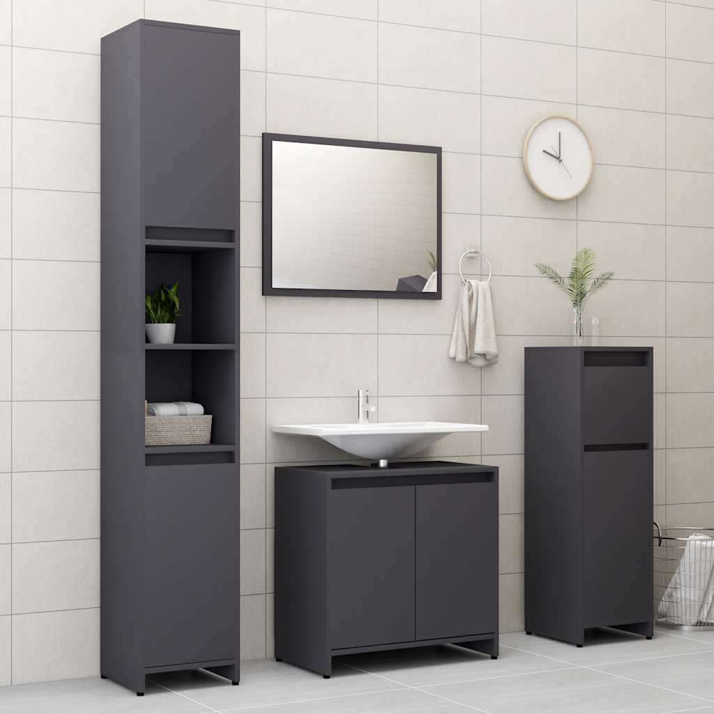 vidaXL Bathroom Furniture Set Grey Engineered Wood