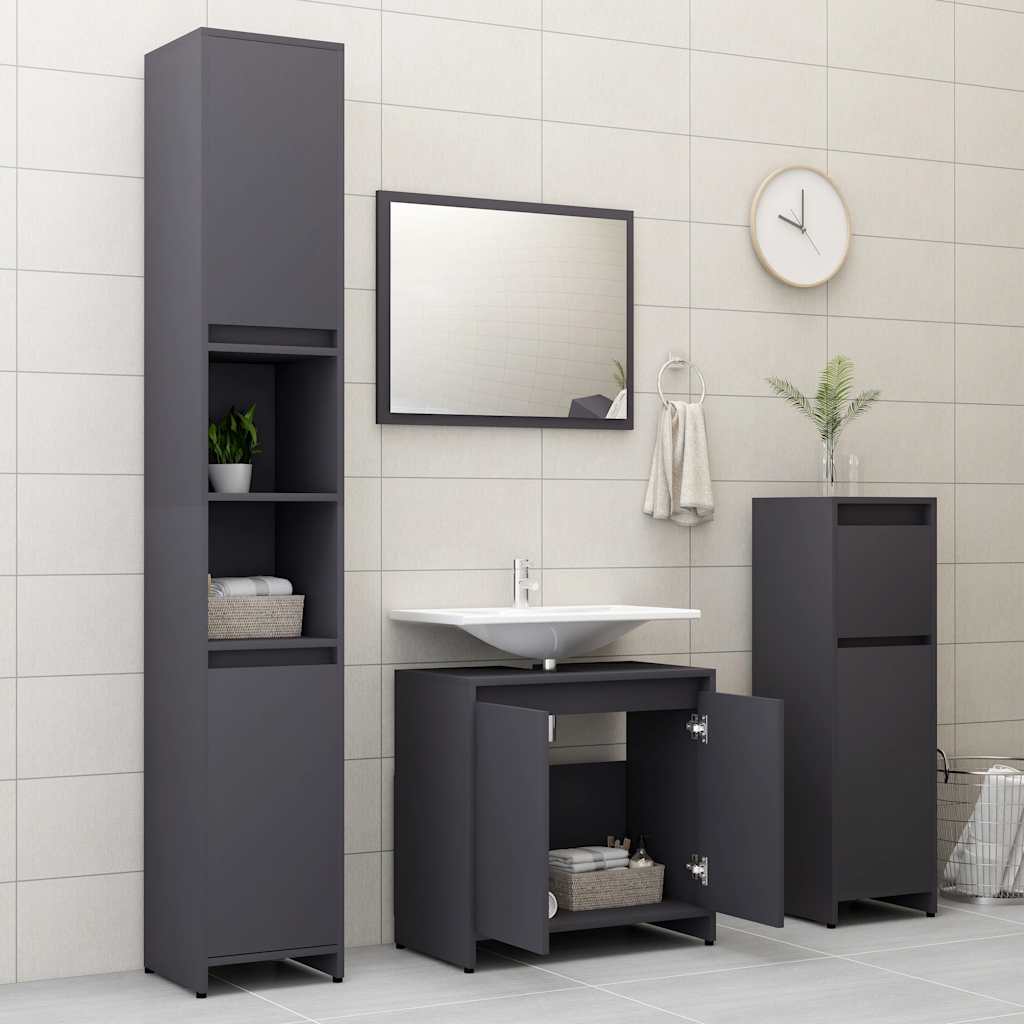 vidaXL Bathroom Furniture Set Grey Engineered Wood