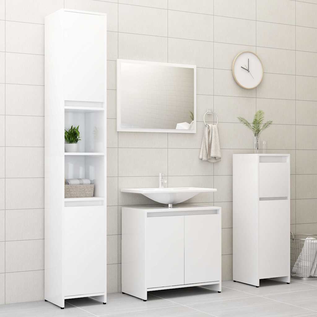 802657 vidaXL Bathroom Furniture Set High Gloss White Engineered Wood