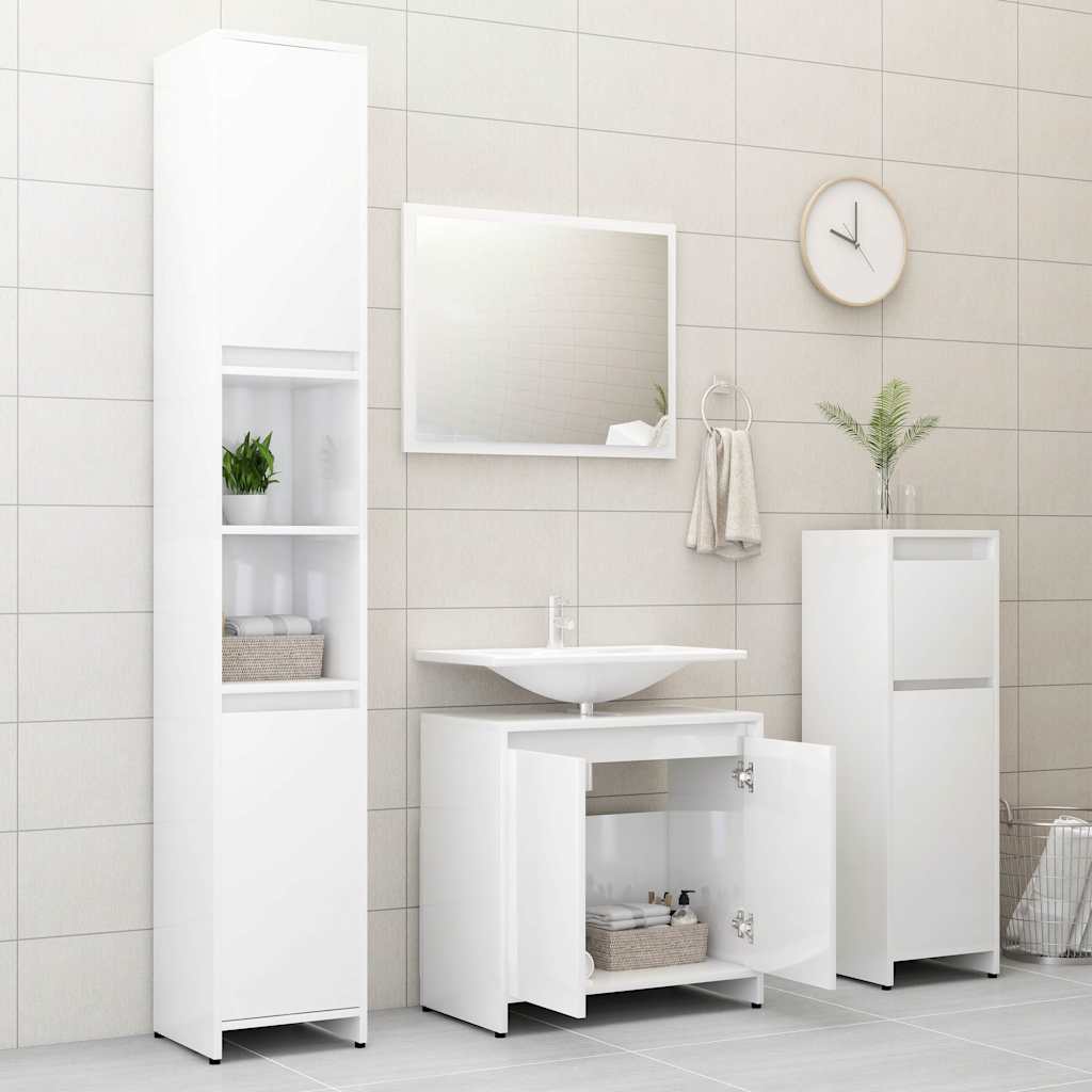 802657 vidaXL Bathroom Furniture Set High Gloss White Engineered Wood