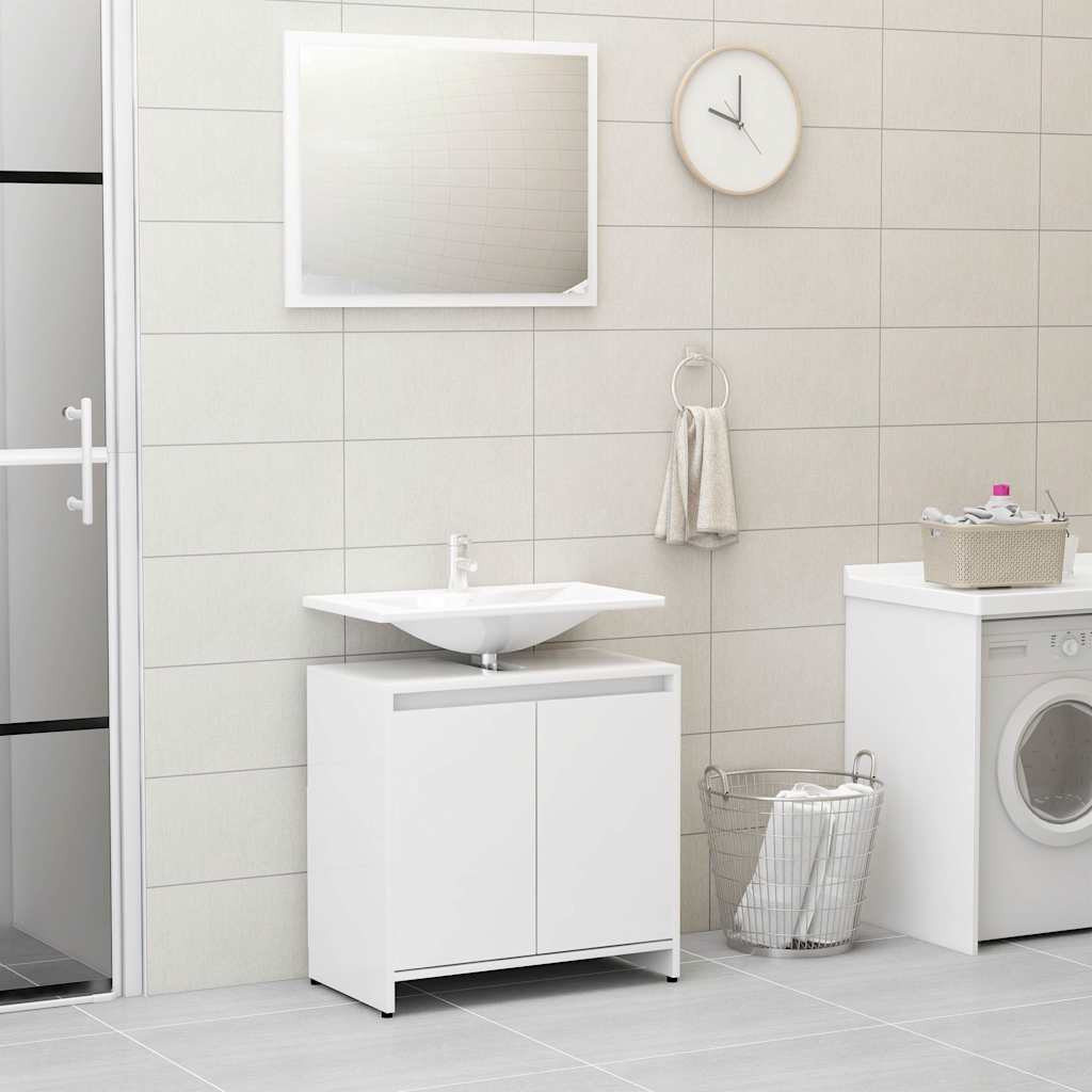 802657 vidaXL Bathroom Furniture Set High Gloss White Engineered Wood