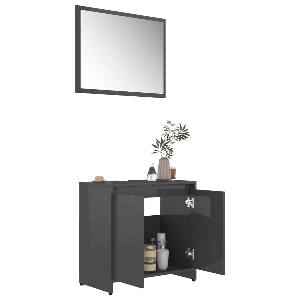 vidaXL Bathroom Furniture Set High Gloss Grey Engineered Wood