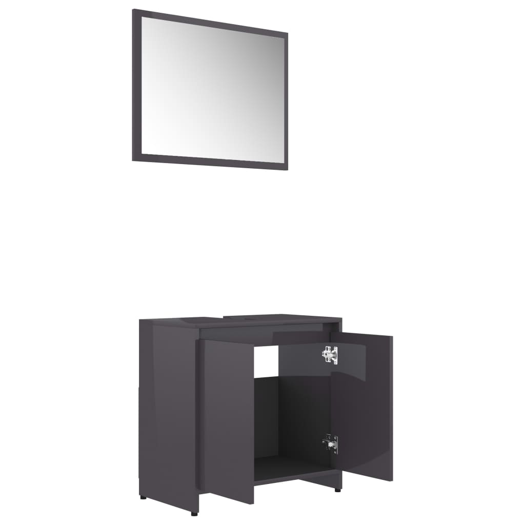 vidaXL Bathroom Furniture Set High Gloss Grey Engineered Wood