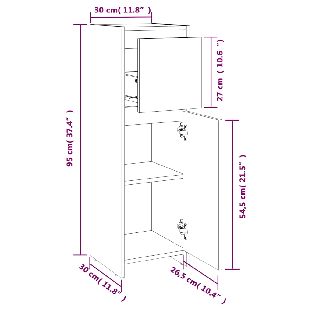 Bathroom Cabinet White 30x30x95 cm Engineered Wood