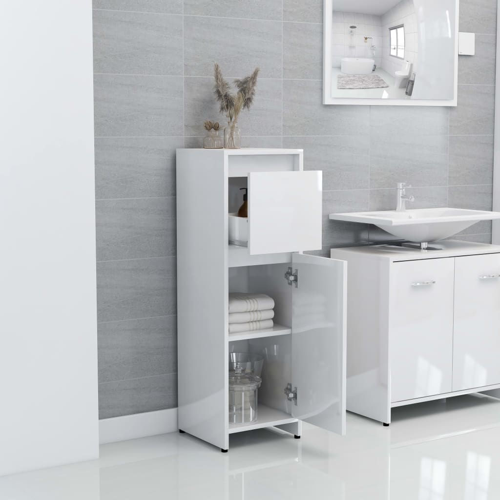 vidaXL Bathroom Cabinet High Gloss White 30x30x95 cm Engineered Wood