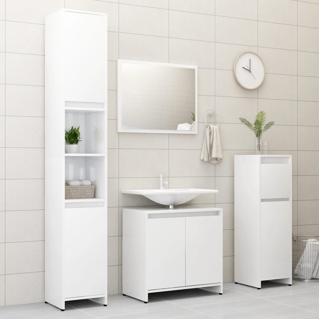 vidaXL Bathroom Cabinet High Gloss White 30x30x95 cm Engineered Wood