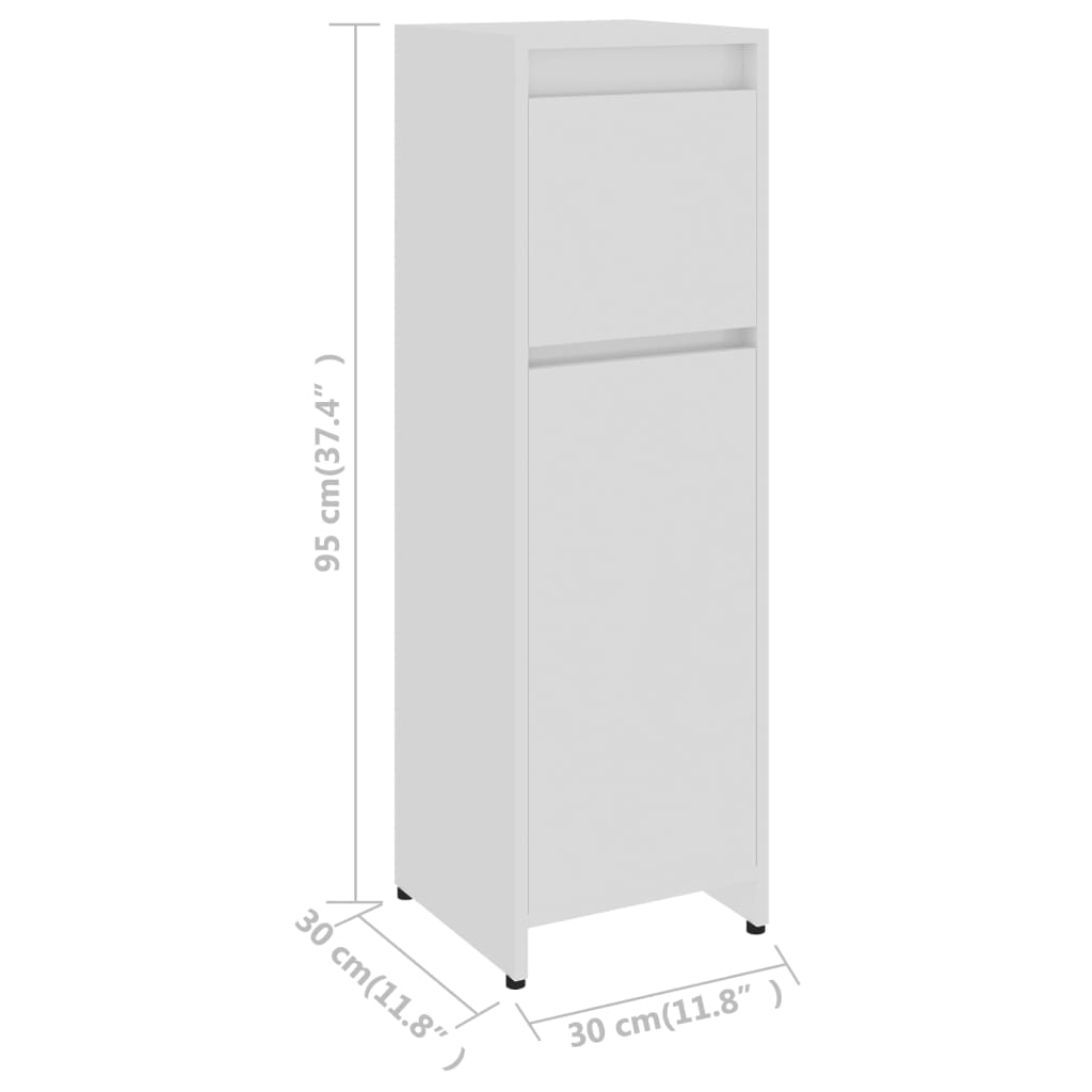 vidaXL Bathroom Cabinet High Gloss White 30x30x95 cm Engineered Wood