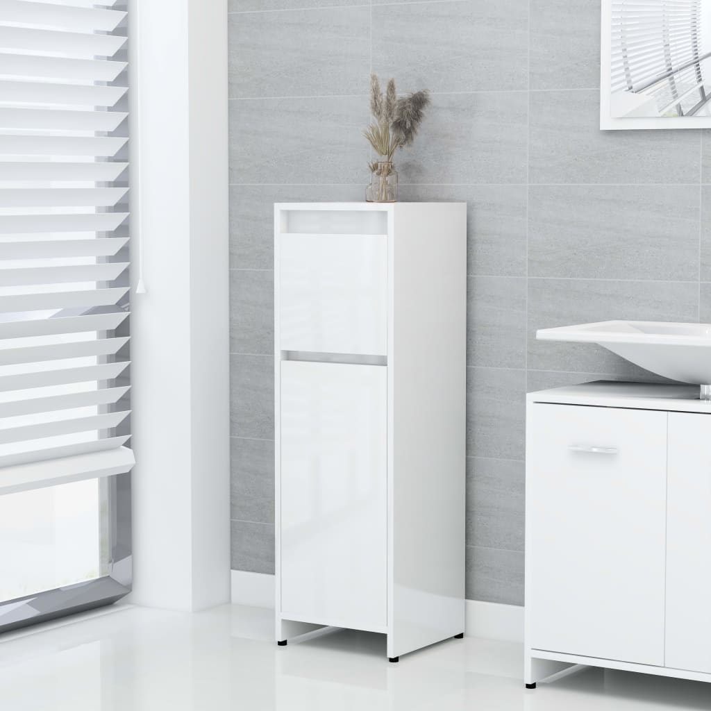 vidaXL Bathroom Cabinet High Gloss White 30x30x95 cm Engineered Wood