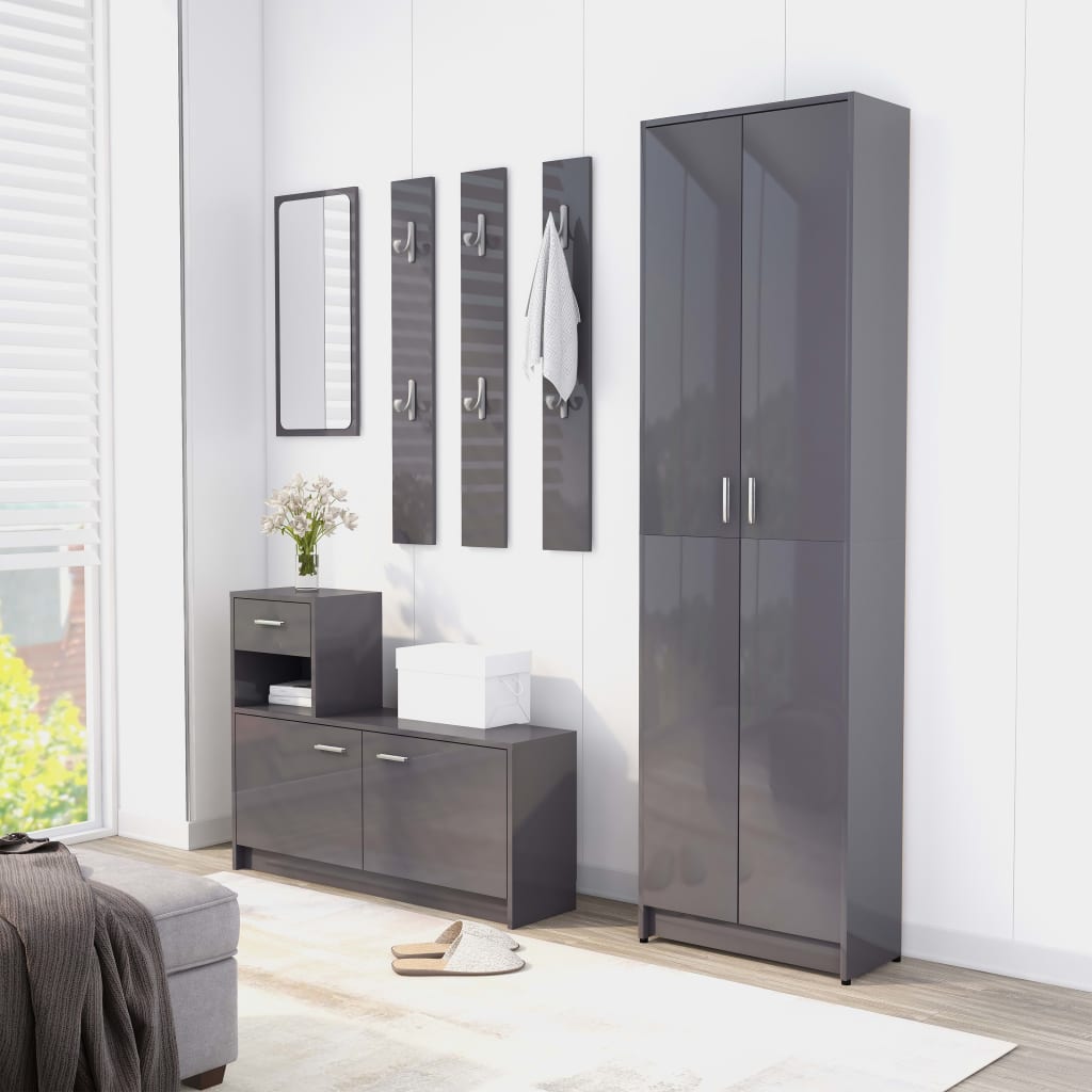 vidaXL Hallway Unit High Gloss Grey 100x25x76.5 cm Engineered Wood