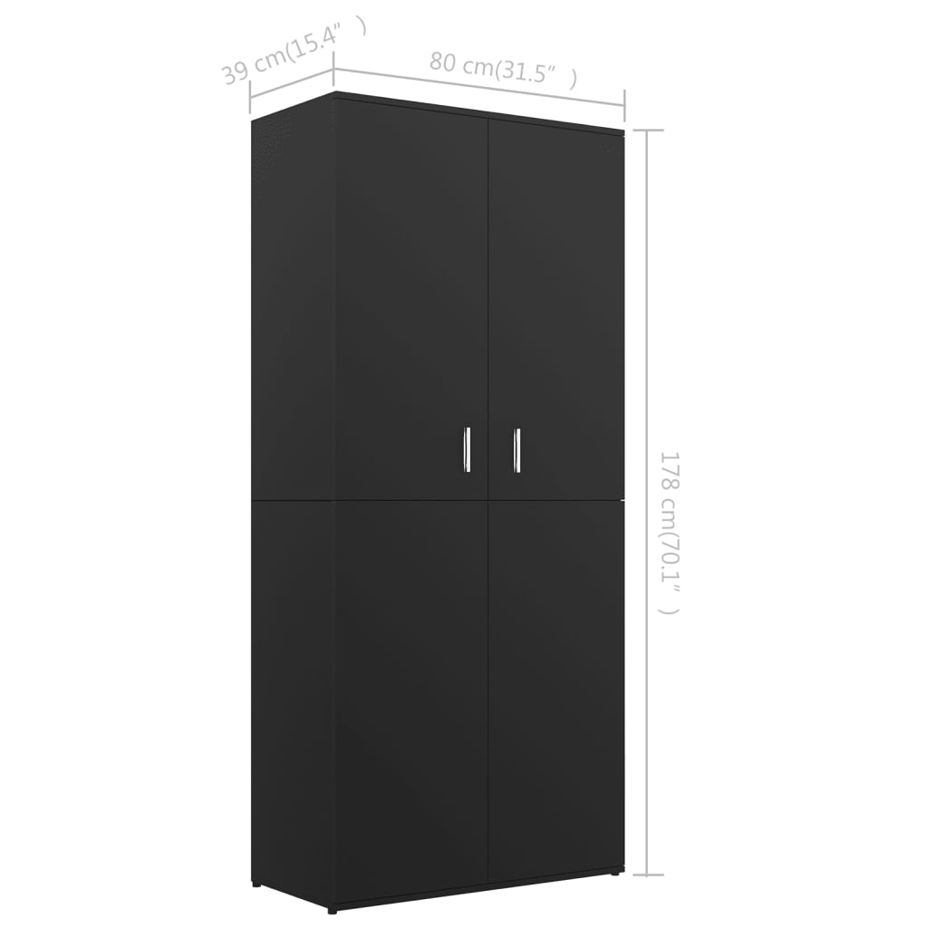 vidaXL Shoe Cabinet Black 80x39x178 cm Engineered Wood