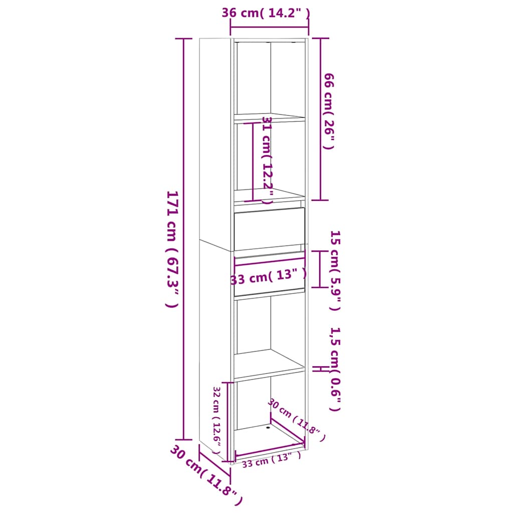 802867 vidaXL Book Cabinet White 36x30x171 cm Engineered Wood