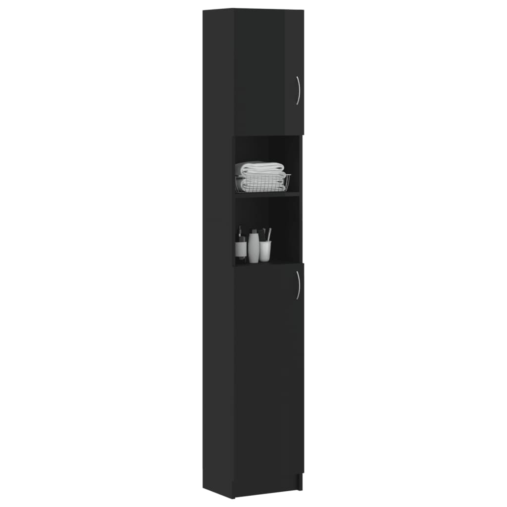 vidaXL Bathroom Cabinet High Gloss Black 32x25.5x190 cm Engineered Wood