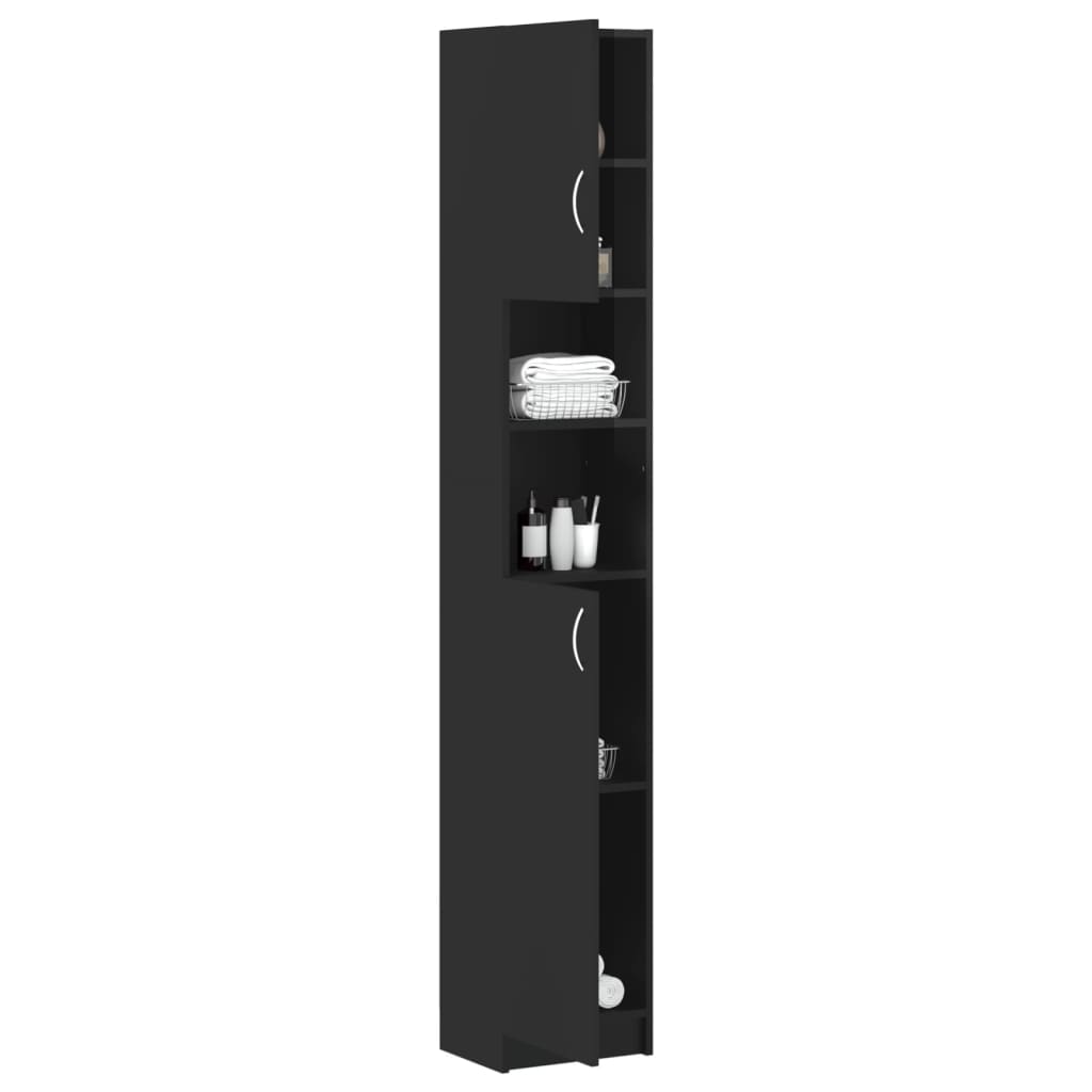 vidaXL Bathroom Cabinet High Gloss Black 32x25.5x190 cm Engineered Wood