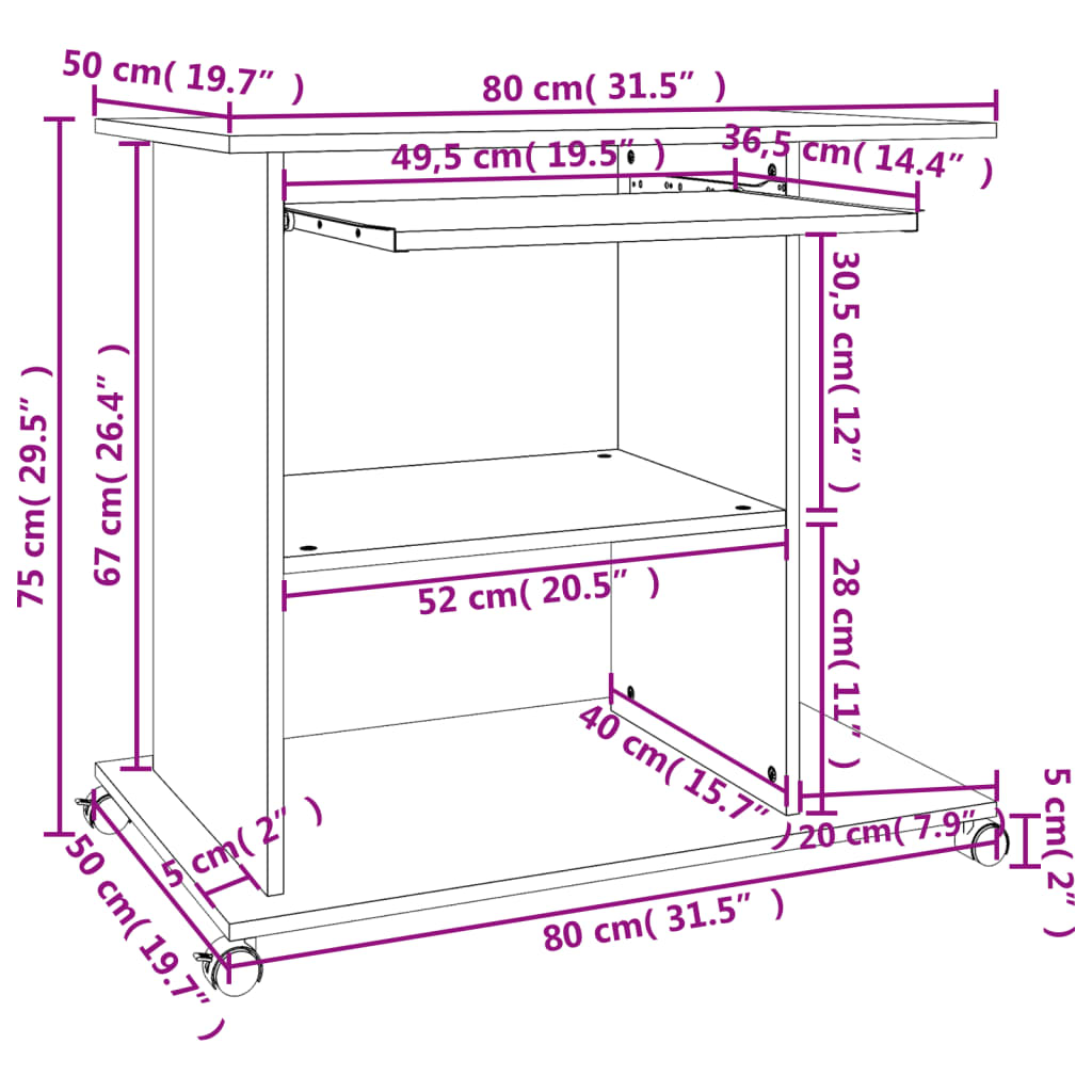 vidaXL Computer Desk High Gloss Grey 80x50x75 cm Engineered Wood