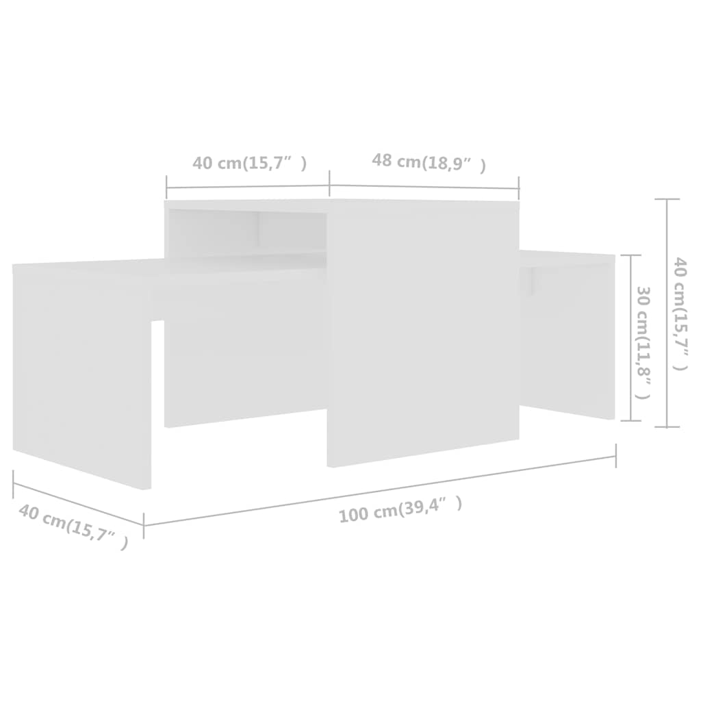 802912 vidaXL Coffee Table Set White 100x48x40 cm Engineered Wood