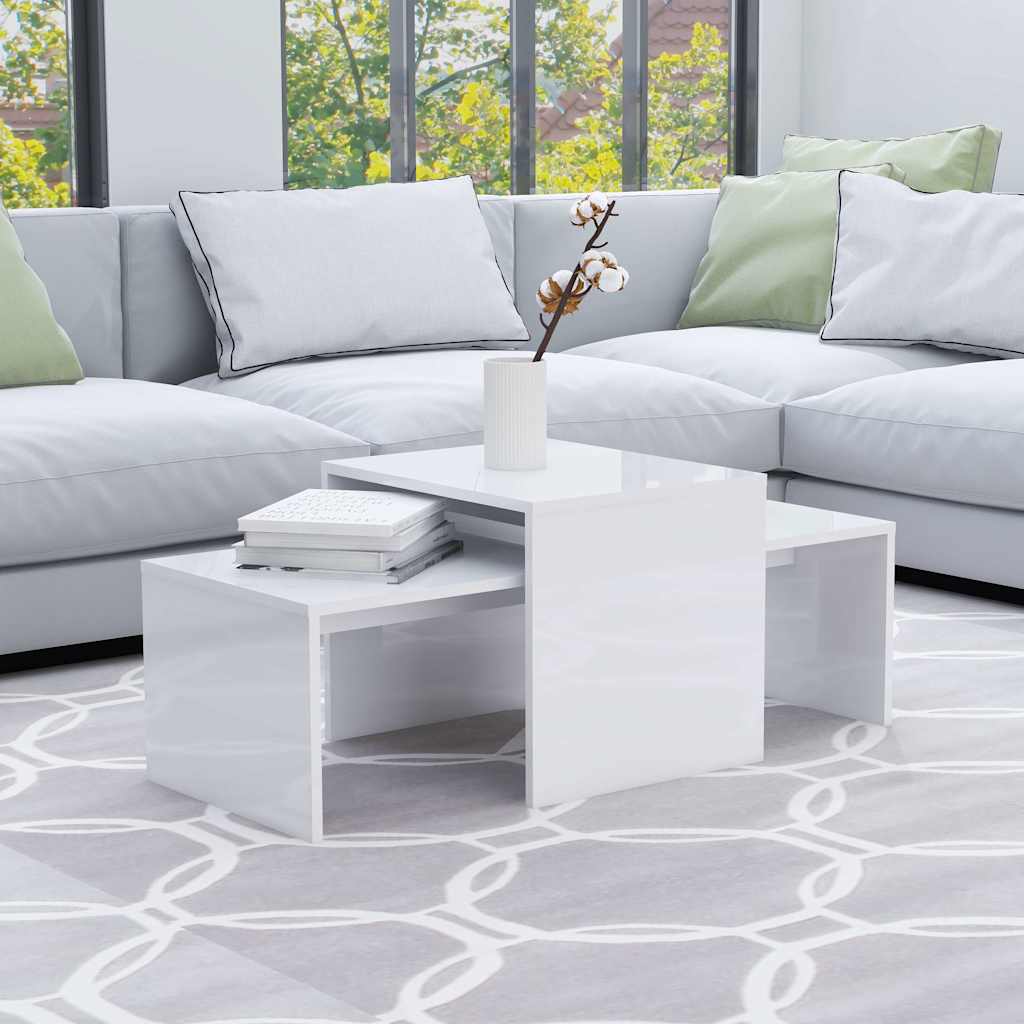 802918 vidaXL Coffee Table Set High Gloss White 100x48x40 cm Engineered Wood