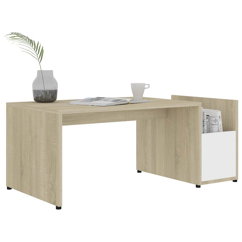 802926 vidaXL Coffee Table White and Sonoma Oak 90x45x35 cm Engineered Wood