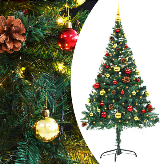 vidaXL Artificial Pre-lit Christmas Tree with Baubles Green 150 cm