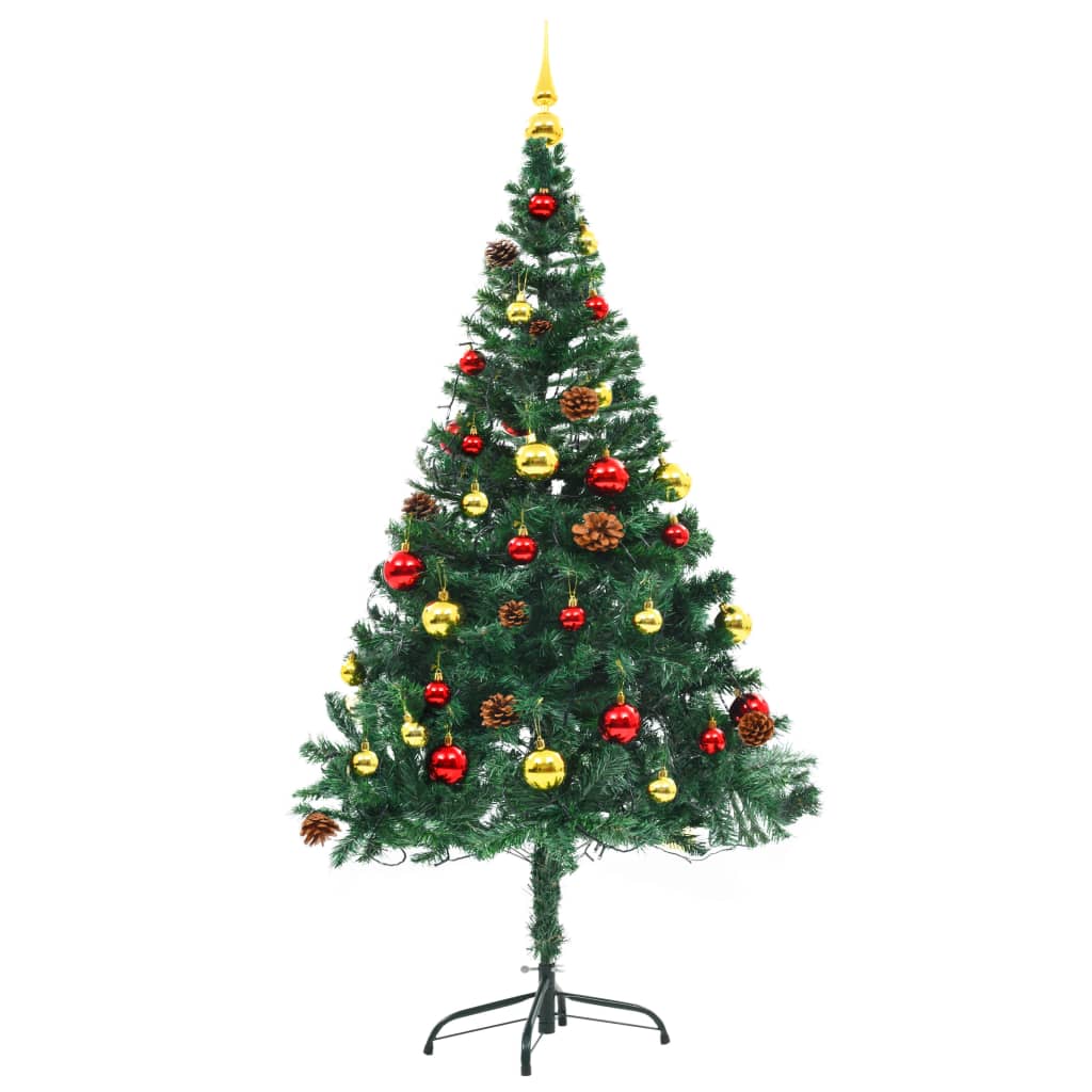 vidaXL Artificial Pre-lit Christmas Tree with Baubles Green 150 cm