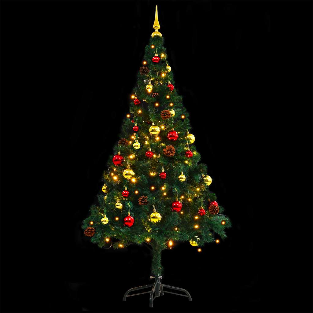 vidaXL Artificial Pre-lit Christmas Tree with Baubles Green 150 cm