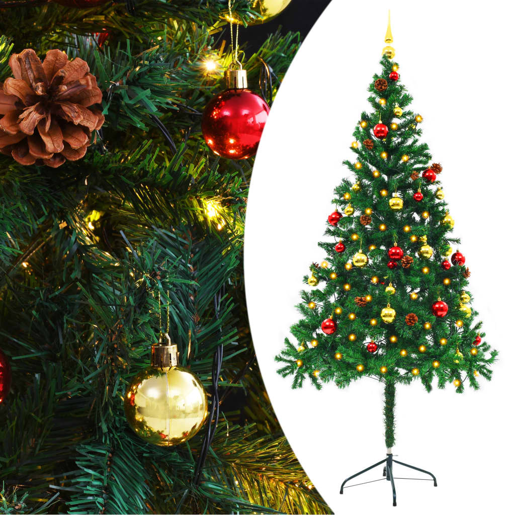 vidaXL Artificial Pre-lit Christmas Tree with Baubles Green 180 cm