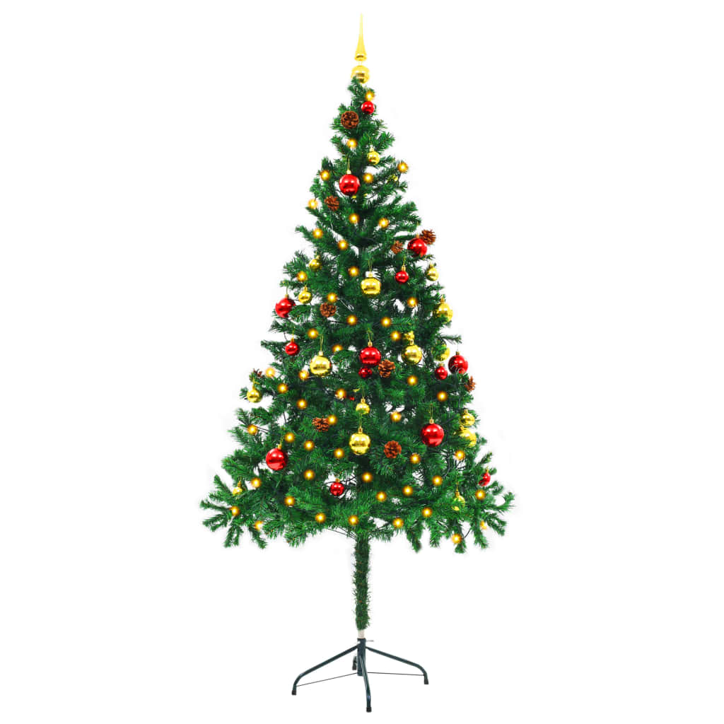 vidaXL Artificial Pre-lit Christmas Tree with Baubles Green 180 cm