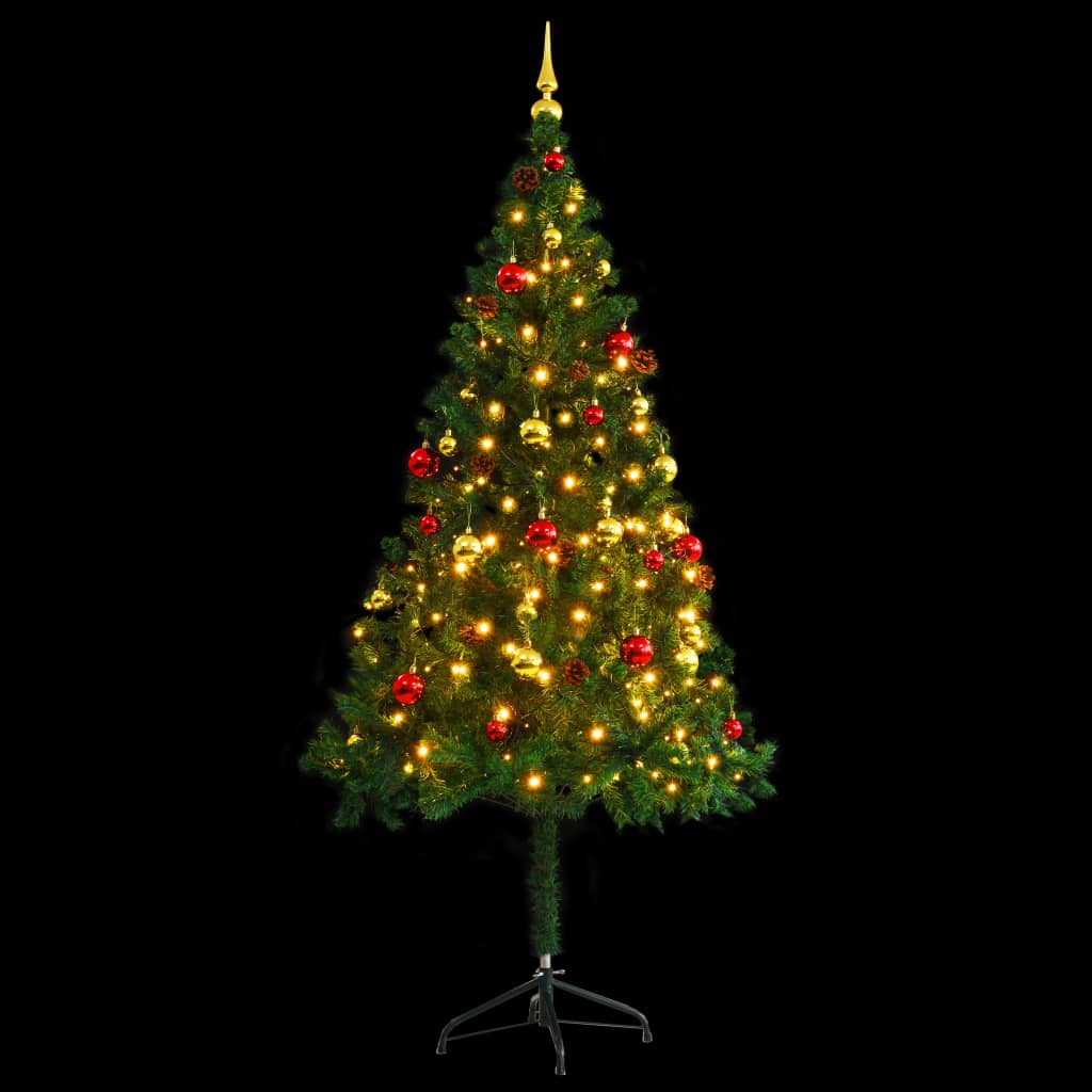 vidaXL Artificial Pre-lit Christmas Tree with Baubles Green 180 cm