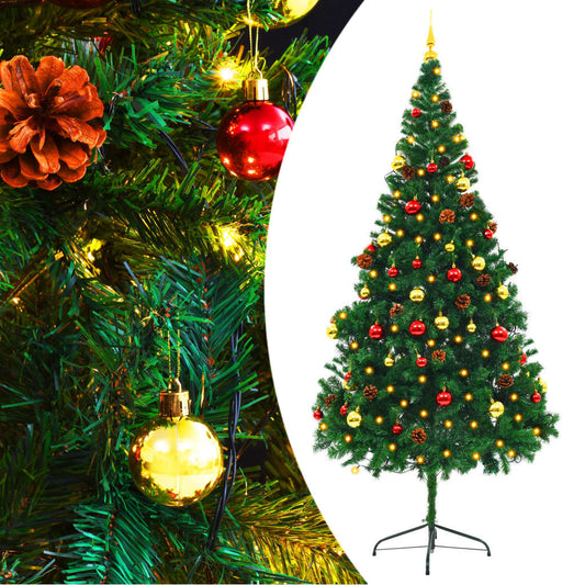 vidaXL Artificial Pre-lit Christmas Tree with Baubles Green 210 cm