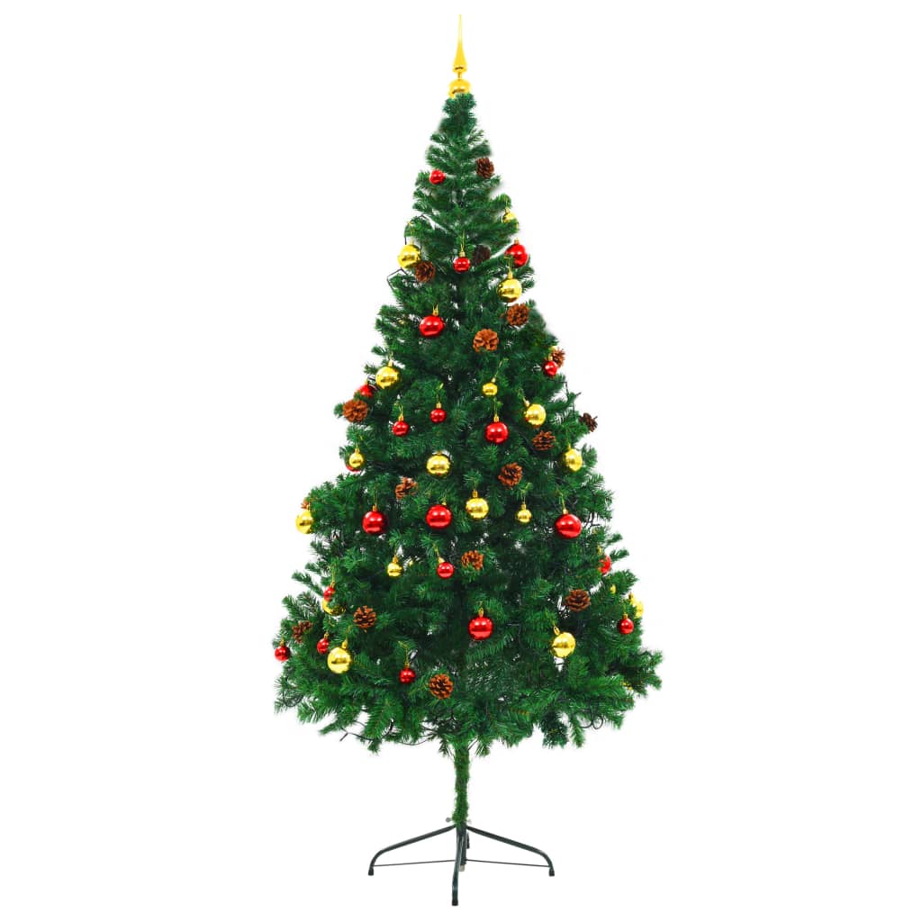 vidaXL Artificial Pre-lit Christmas Tree with Baubles Green 210 cm