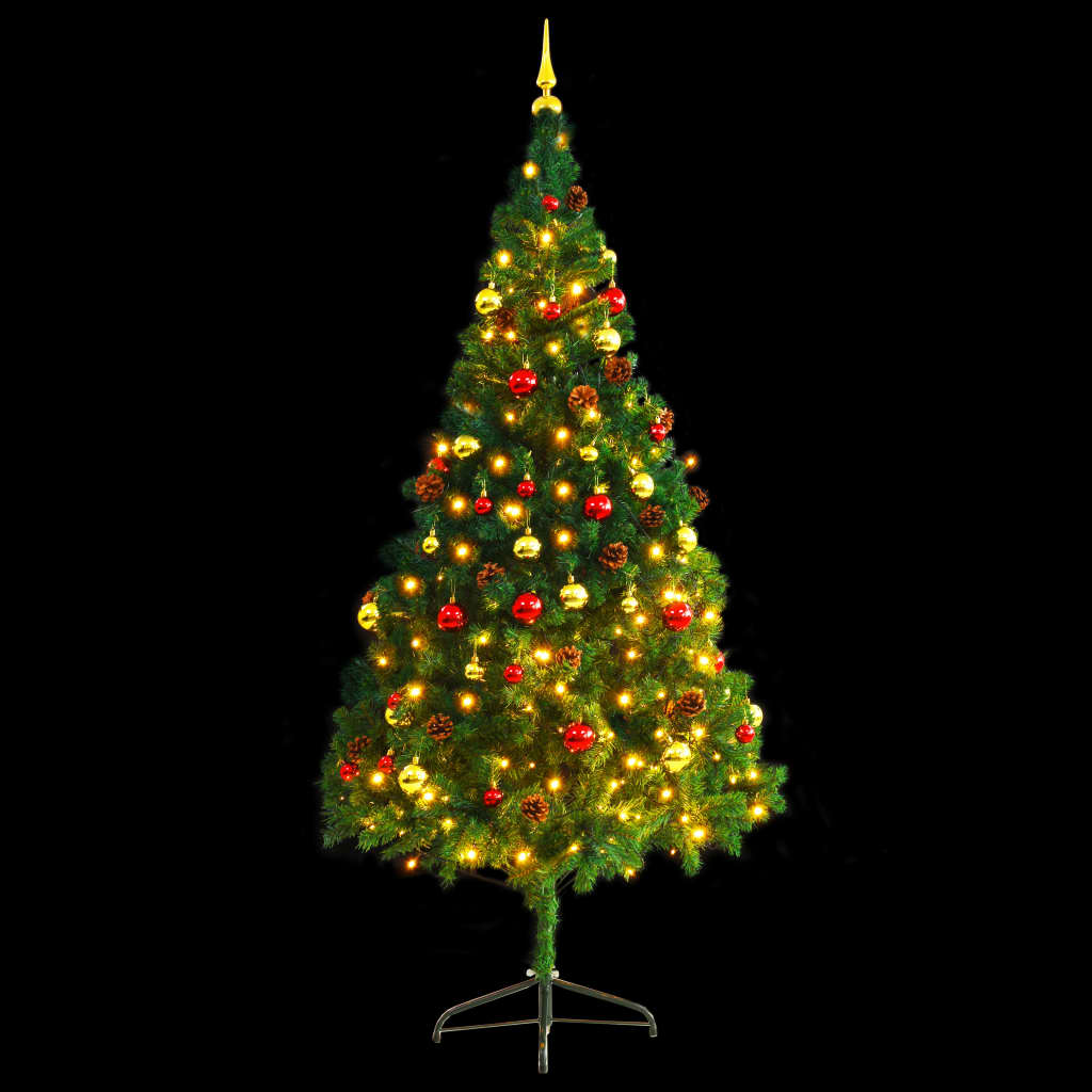 vidaXL Artificial Pre-lit Christmas Tree with Baubles Green 210 cm