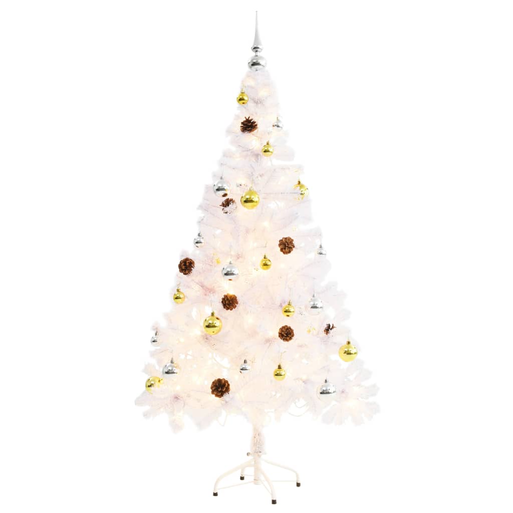 vidaXL Artificial Pre-lit Christmas Tree with Baubles White 150 cm