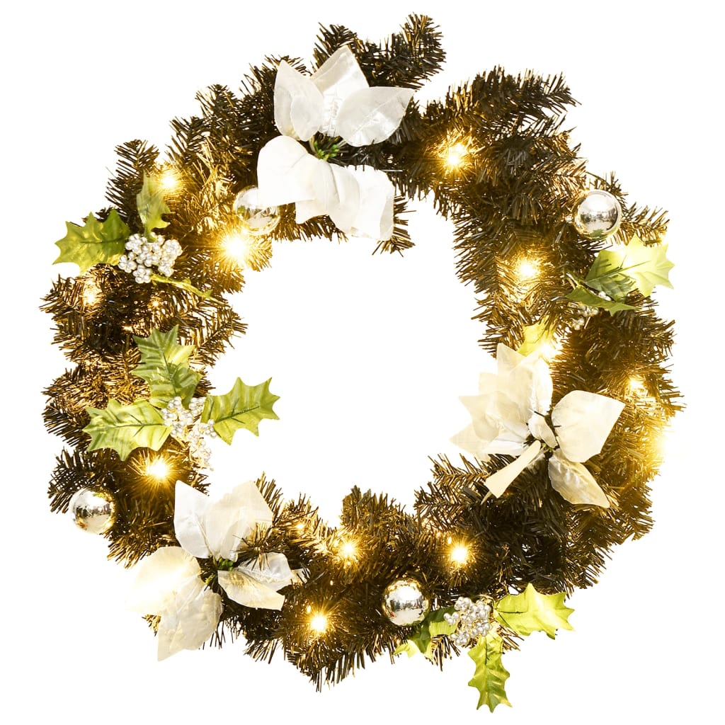 vidaXL Christmas Wreath with LED Lights Black 60 cm PVC