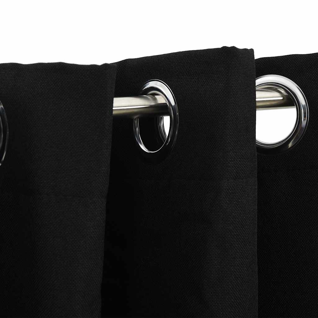 Linen-Look Blackout Curtains with Grommets 2pcs Black 140x225cm