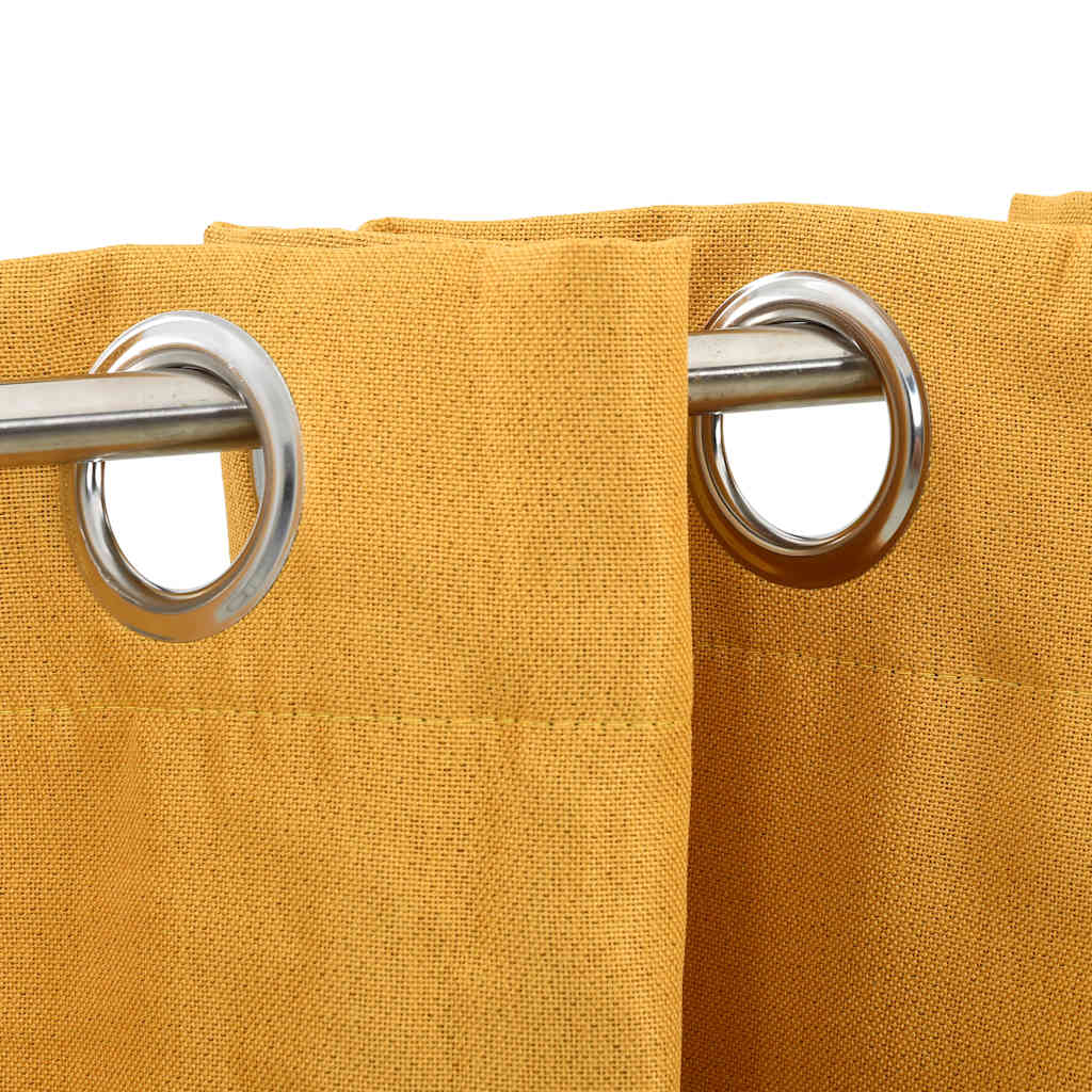 Linen-Look Blackout Curtains with Grommets 2pcs Yellow 140x225cm