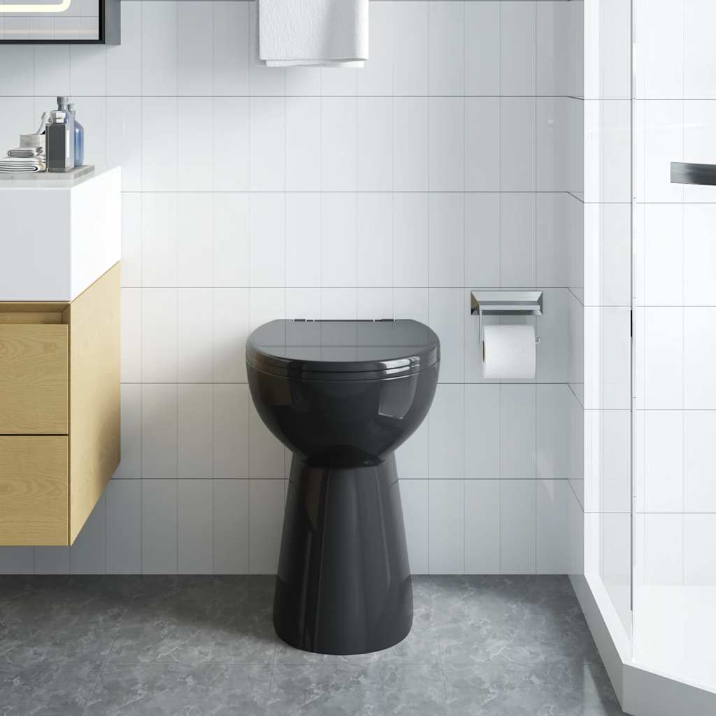 Rimless Toilet 7 cm Extra Height Soft Close Ceramic Black