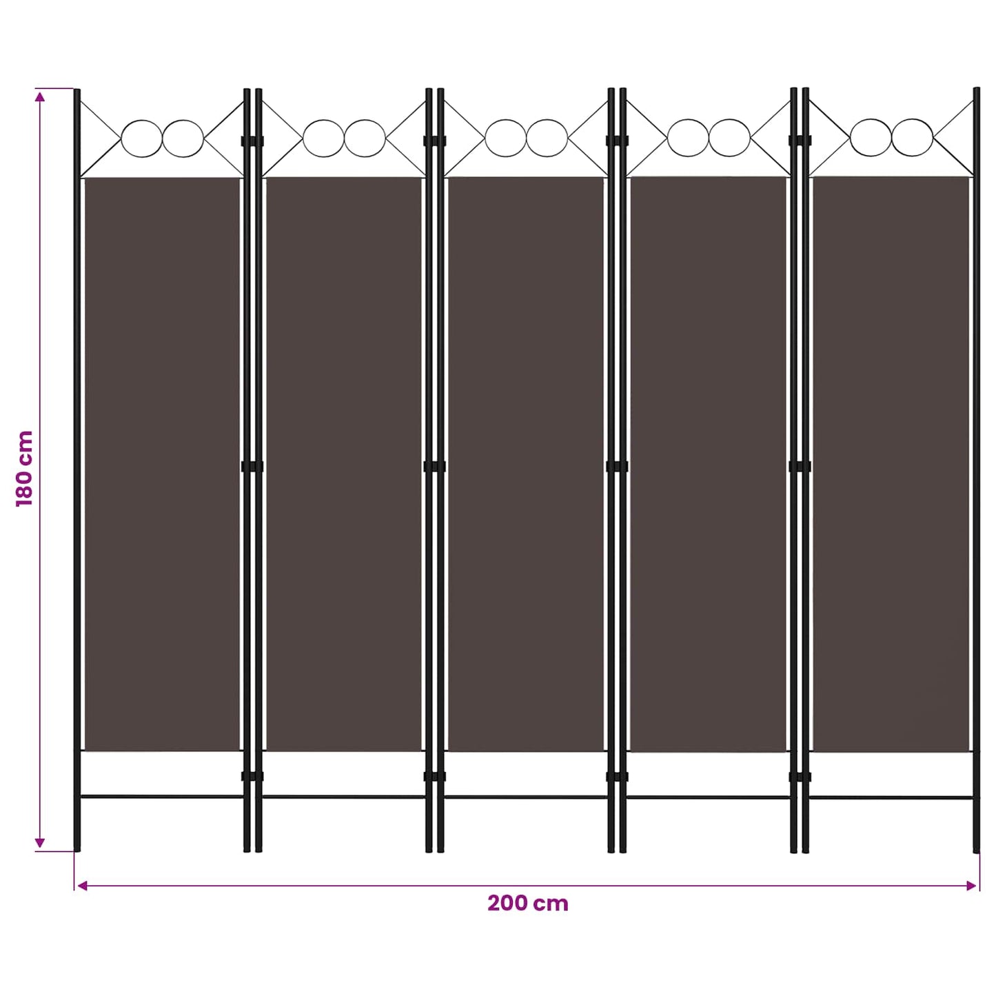 320708 vidaXL 5-Panel Room Divider Brown 200x180 cm