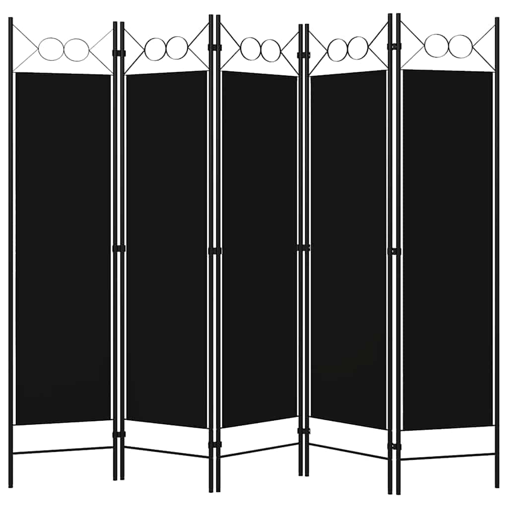5-Panel Room Divider Black 200x180 cm