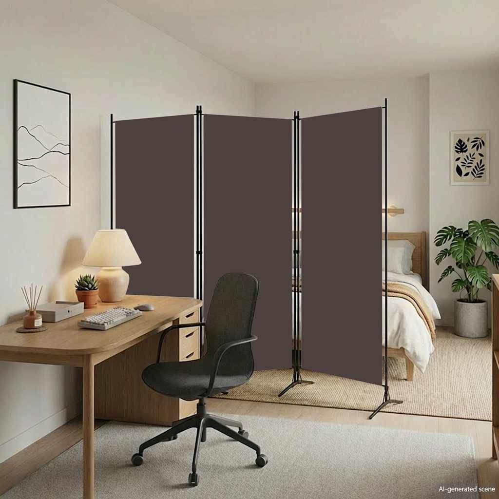 320732 vidaXL 3-Panel Room Divider Brown 260x180 cm Fabric
