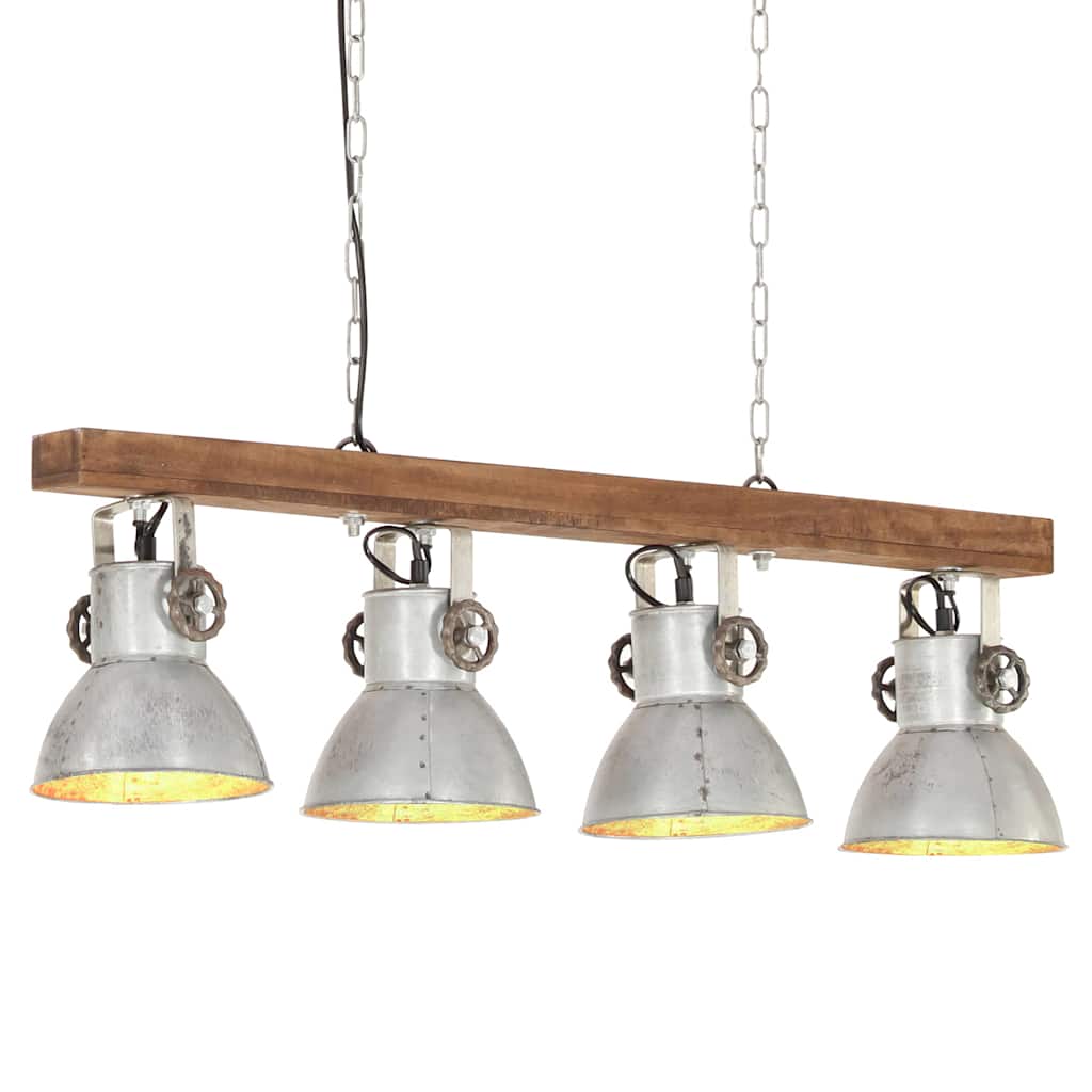 Ceiling Lamp | Silver and Brown | Iron and Solid Mango Wood | Medium