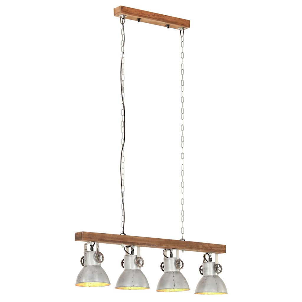 Ceiling Lamp | Silver and Brown | Iron and Solid Mango Wood | Medium