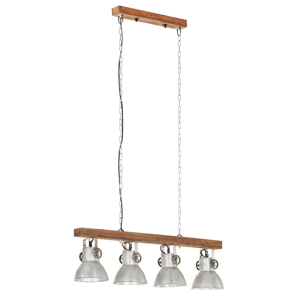 Ceiling Lamp | Silver and Brown | Iron and Solid Mango Wood | Medium