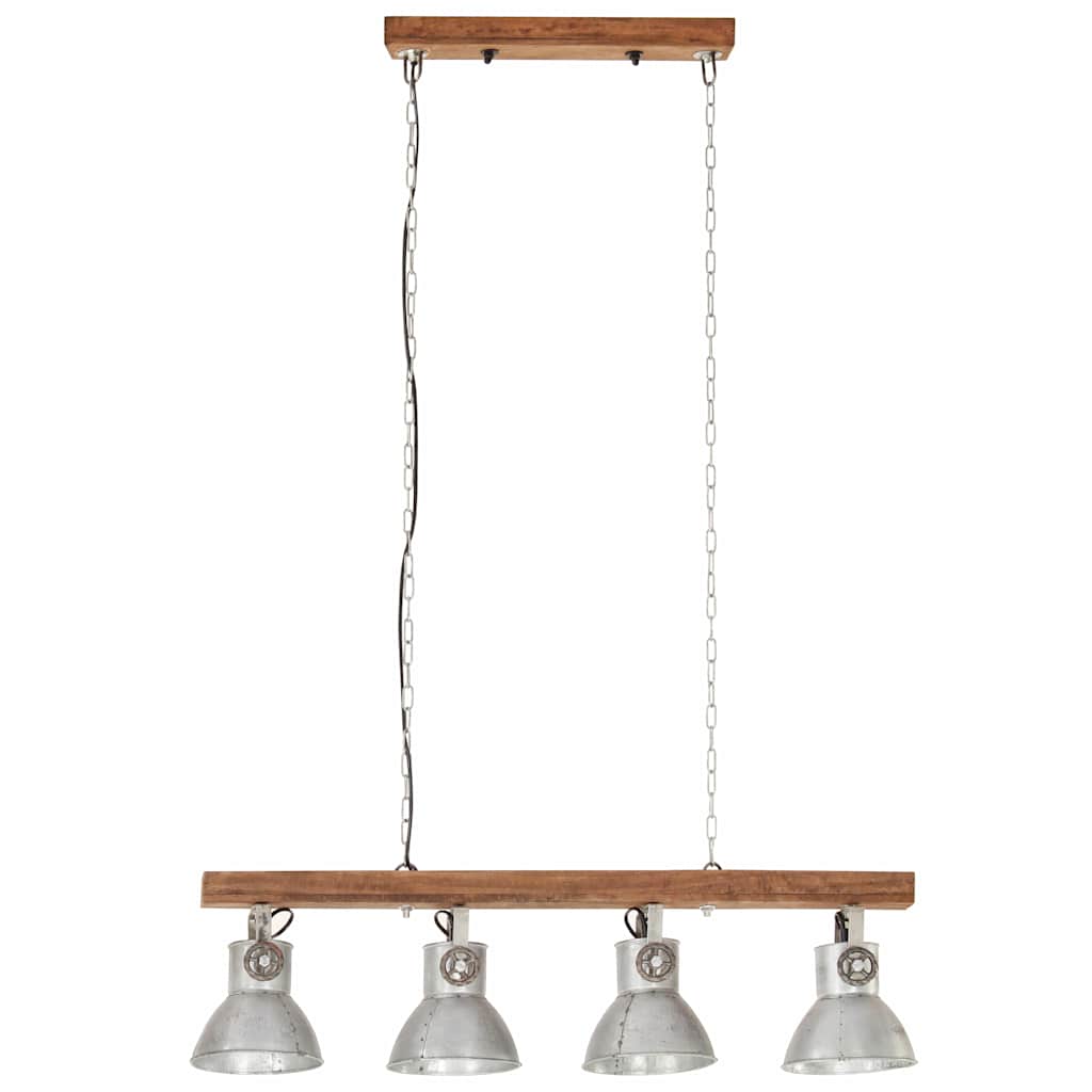 Ceiling Lamp | Silver and Brown | Iron and Solid Mango Wood | Medium